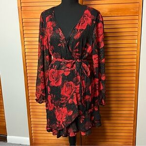 City Triangles Red & Black Floral Dress